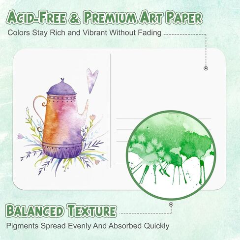 بطاقات بريدية بألوان مائية، 24 ورقة مقاس 4 × 6 بوصات ورق ألوان مائية فارغ 140 رطل (300 جرامًا للمتر المربع)، بطاقات ألوان مائية فارغة، لوازم ألوان مائية لوازم فنية للبالغين، ملاحظات شكر، دعوات، بطاقات تهنئة in Kuwait