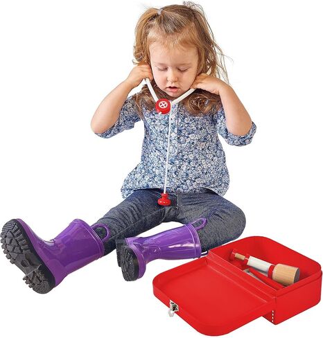 مجموعة طبيب خشبية للأطفال، مجموعة طبيب التظاهري للأطفال، مجموعة طبية للأطفال الصغار، أدوات للعب التظاهري (مجموعة من 10 قطع) من دراجون درو in Kuwait