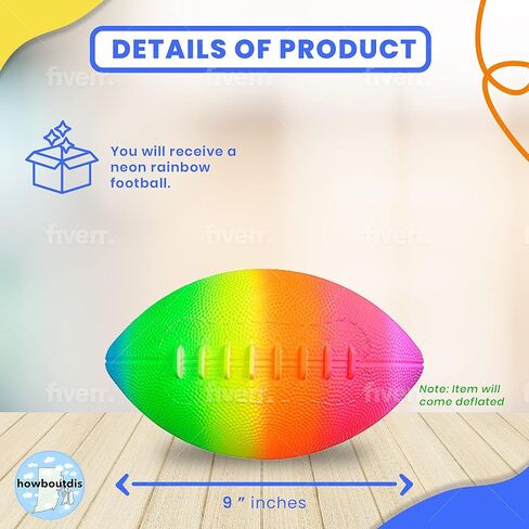 كرة قدم قابلة للنفخ بألوان قوس قزح مقاس 22.86 سم للأطفال - لون نيون ساطع - لعمر 3 سنوات فما فوق. in Kuwait