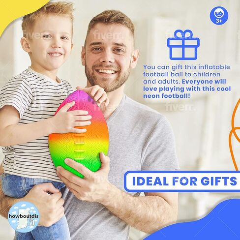 كرة قدم قابلة للنفخ بألوان قوس قزح مقاس 22.86 سم للأطفال - لون نيون ساطع - لعمر 3 سنوات فما فوق. in Kuwait
