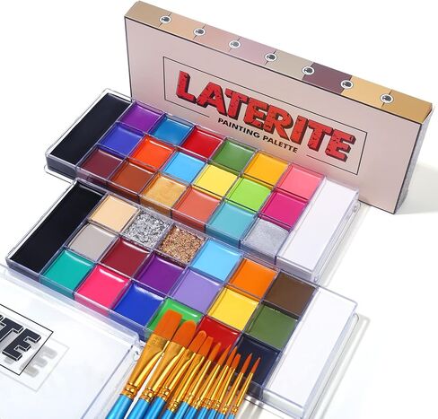 UCANBE Face Body Paint Oil Palette Set - 2 x 20 Colors with 10 Blue Paint Brushes Makeup Kit for Halloween Cosplay Special Effects SFX Party Stage (Set 01) in Kuwait