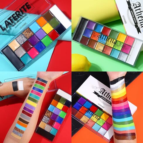 UCANBE Face Body Paint Oil Palette Set - 2 x 20 Colors with 10 Blue Paint Brushes Makeup Kit for Halloween Cosplay Special Effects SFX Party Stage (Set 01) in Kuwait