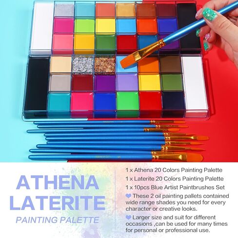 UCANBE Face Body Paint Oil Palette Set - 2 x 20 Colors with 10 Blue Paint Brushes Makeup Kit for Halloween Cosplay Special Effects SFX Party Stage (Set 01) in Kuwait