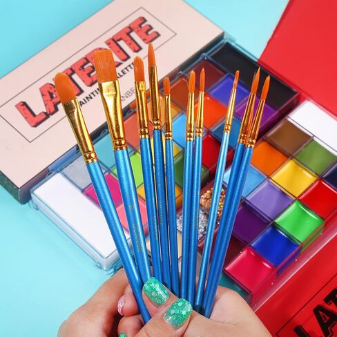 UCANBE Face Body Paint Oil Palette Set - 2 x 20 Colors with 10 Blue Paint Brushes Makeup Kit for Halloween Cosplay Special Effects SFX Party Stage (Set 01) in Kuwait