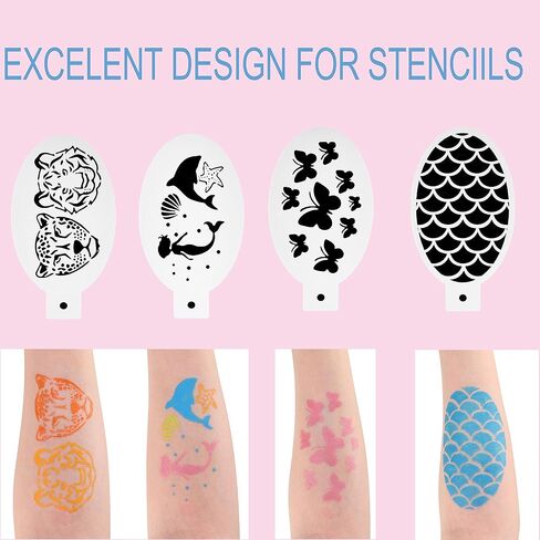 مجموعة طلاء الوجه لحفلة الأطفال من Wismee - 48 لونًا من دهانات الوجه الزيتية مع 10 فرش بحجم 6 قطع استنسل طلاء قابلة لإعادة الاستخدام 5 قطع استنسل طلاء صغير غير سام لمكياج الهالوين للأطفال والكبار in Kuwait