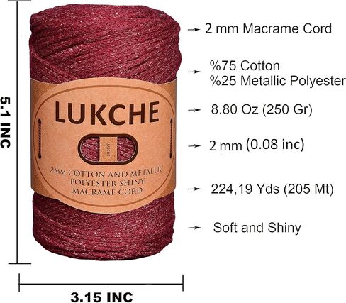 2mm Cotton Sparkle Macrame Cord 224 Yards, Colorful Crochet Macrame Cord for Wall Hangings, Bags, Plant Holders, Carpets, Polypropylene Supplies (Army Green, 1 Skein) in Kuwait