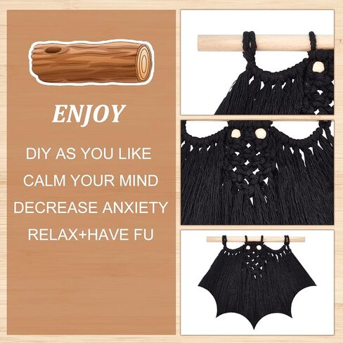 FREEBLOSS 3 Set DIY Macrame Wall Hanging Kit Bat Macrame Kit for Beginners Bat Wall Hanging Ornaments with Step by Step Tutorial in Kuwait