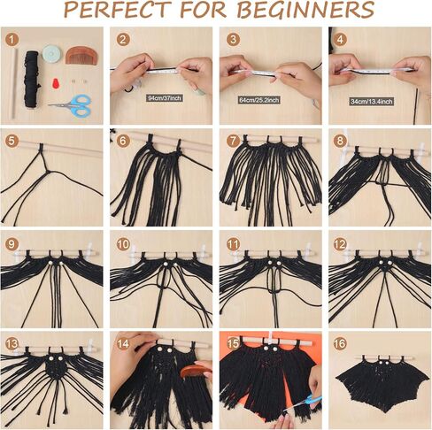 FREEBLOSS 3 Set DIY Macrame Wall Hanging Kit Bat Macrame Kit for Beginners Bat Wall Hanging Ornaments with Step by Step Tutorial in Kuwait