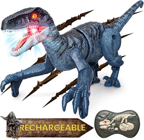 tecnock ديناصورات التحكم عن بعد، ألعاب ديناصورات صغيرة للأولاد 3-5 5-7، 2.4 جيجا هرتز المشي RC روبوت ديناصور مع أضواء، هدايا للأطفال الأولاد الفتيات سن 4 5 6 7 8-12، فيلوسيرابتور in Kuwait