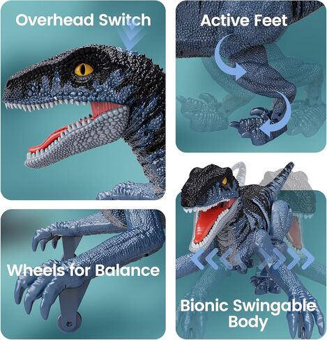 tecnock ديناصورات التحكم عن بعد، ألعاب ديناصورات صغيرة للأولاد 3-5 5-7، 2.4 جيجا هرتز المشي RC روبوت ديناصور مع أضواء، هدايا للأطفال الأولاد الفتيات سن 4 5 6 7 8-12، فيلوسيرابتور in Kuwait