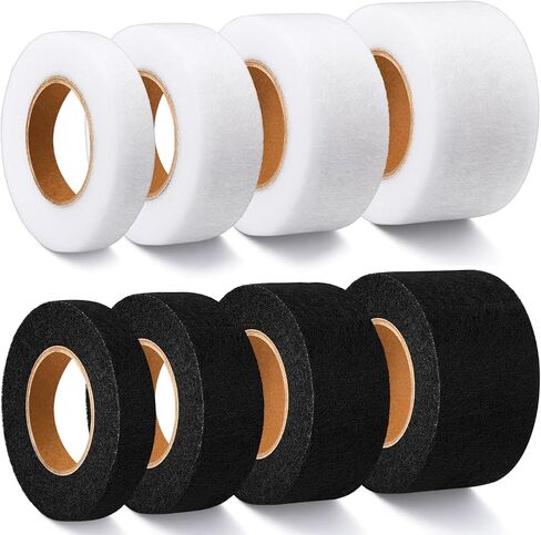 Tranqun 8 لفات حديد على شريط حاشية 0.4، 0.8، 1.2، 1.6 بوصة شريط حاشية غير مخيط، شريط حاشية قابل للانصهار للسراويل الجينز والستائر والملابس القماشية، أسود وأبيض in Kuwait