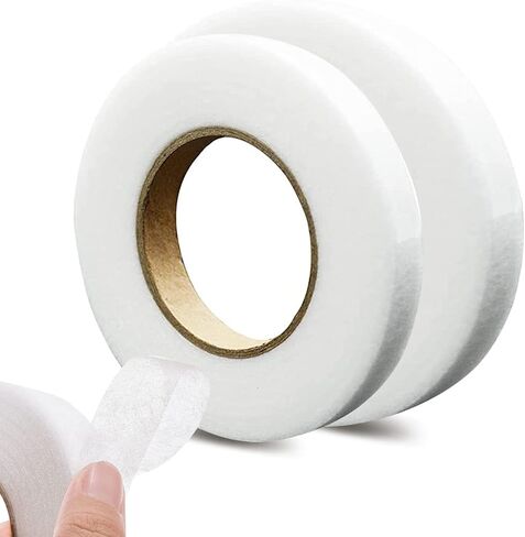 sxlaonanhai 2 لفات من شريط القماش، شريط لاصق من القماش ذو حافة ملفوفة من الحديد، شريط شبكي لاصق قابل للانصهار لربط أطواق ستائر الملابس (أبيض 0.4 بوصة/65 ياردة و0.6 بوصة/65 ياردة) in Kuwait