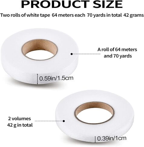sxlaonanhai 2 لفات من شريط القماش، شريط لاصق من القماش ذو حافة ملفوفة من الحديد، شريط شبكي لاصق قابل للانصهار لربط أطواق ستائر الملابس (أبيض 0.4 بوصة/65 ياردة و0.6 بوصة/65 ياردة) in Kuwait
