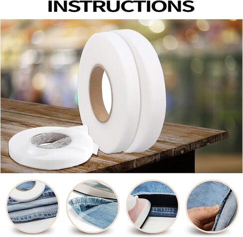 sxlaonanhai 2 لفات من شريط القماش، شريط لاصق من القماش ذو حافة ملفوفة من الحديد، شريط شبكي لاصق قابل للانصهار لربط أطواق ستائر الملابس (أبيض 0.4 بوصة/65 ياردة و0.6 بوصة/65 ياردة) in Kuwait