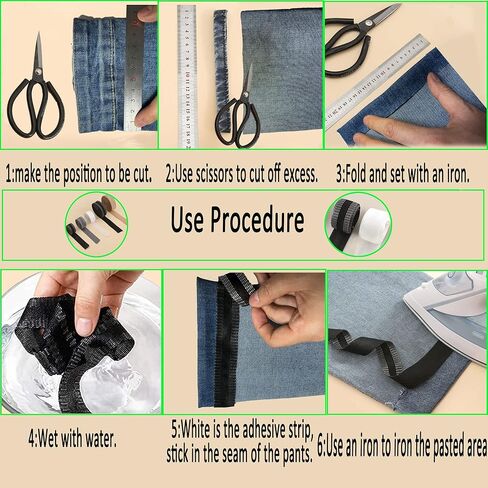 Yuanwovv 2 Rolls Pants حافة تقصير معجون الفم ذاتي اللصق، شريط ملابس دائم قابل للغسل على الحاشية، شريط دمج القماش لملابس الجينز، كل منها 1 بوصة × 5.5 ياردة، أسود + أبيض in Kuwait