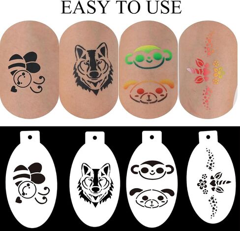 Bowitzki 5pcs Reusable Face Paint Stencils for Body Art Painting Halloween Party Makeup Temporary Tattoos Stencils (Animal) in Saudi Arabia