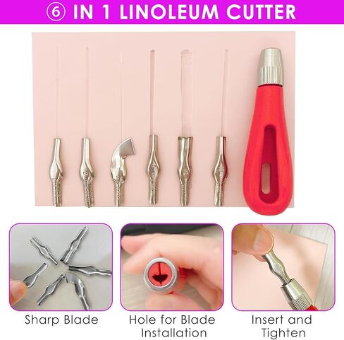 WerkWeit [12PCS]Rubber Carving Blocks Linoleum Block with Cutter Tools Stamp Making Kit Linoleum Cutter with 6 Types Blades and 12-Pack Carving Rubber Stamps for Stamp Carving, Printmaking in Kuwait