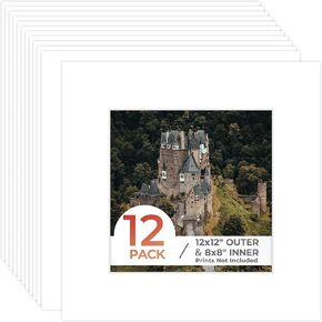 Frametory, 5x7 Black Pre-Cut Picture Mats for 4x6 Photos, Prints, Artworks - White Core Bevel Cut 3.5x5.5 Openings Acid Free Frame Mattes 1.4Mm Thickness - Pack of 12