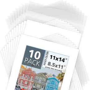 MBC MAT BOARD CENTER, Pack of 10-5x7 Pre-Cut 4x6 - White Mats - for Pictures, Photos, Framing - Kit includes: 10 White Backboards and 10 Clear Bags - Acid Free, 4-ply Thickness, White Core