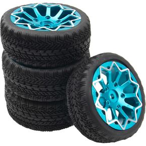 ShareGoo Metal Wheel Rims with Rubber Tire RC 12mm Hex Compatible with HSP Tamiya Kyosho RedCat Sakura WLtoys 1/10 RC On-Road Racing Touring Car (Black)