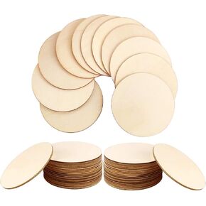نيوب متداخلة 72 قطعة من قطع دوائر الخشب غير المكتملة 4 انش، شرائح خشبية مستديرة فارغة طبيعية للكريسماس والتلوين والتلوين والحرف اليدوية وديكورات المنزل (قطر 10 سم) in Kuwait