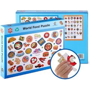 COGNISPRINGS - ألغاز الطعام العالمي للأطفال، أحجية أرضية سميكة، ألغاز أرضية تعليمية للأطفال من سن 4 إلى 8 سنوات، ألغاز أرضية من 64 قطعة، ممتعة وحيوية وسهلة الإمساك، 57 × 39 سم
