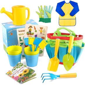 أدوات البستنة للأطفال من INNOCHEER، مجموعة أدوات الحديقة للأطفال مع كتاب دليل البستنة، علبة سقي، قفازات، مجرفة، مشط، مجرفة، سموك للأطفال وقبعة، الكل في واحد حقيبة البستنة (متعددة الألوان) in Kuwait