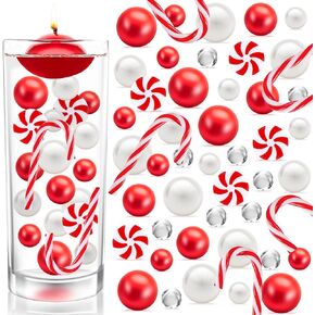 BYMORE 10000+ مجموعة حشو المزهرية العائمة DIY بما في ذلك 10000 قطعة من خرز جل الماء و70 قطعة من اللؤلؤ الأبيض الأحمر و20 قطعة من قصب الحلوى لديكور طاولة المنزل في عيد الميلاد in Kuwait