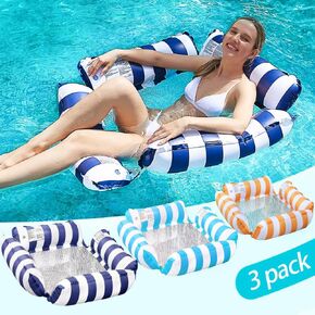 3 Pack Inflatable Pool Chair Float, Water Hammock Lounge Chair, Multi-Purpose Drifter Pool Floats for Summer Pool Lake Beach