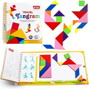 Travel Tangram Puzzle Car Game Magnetic Pattern Blocks Road Airplane Trip Essentials Activities Montessori Educational Toys Brain Teasers Book for Age 4-8 Kids Boys Girls Toddler (240 Solution) in Kuwait