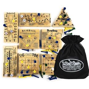 Matty's Toy Stop Deluxe Classic Peg Games Wood Puzzles (Baseball, Basketball, Bowling, Conqueror, Football, Golf, Mill & Tic Tac Toe) Gift Set Bundle with Bonus Storage Bag - 8 Pack in Saudi Arabia