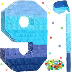Number 1 Pinata with Stick Blindfold Confetti, Gradient Blue Pinata for Kids 1st Birthday Party Large Blue Pinata for Boys Girls Birthday Anniversary Celebration Decoration Supplies (Number 1) in Kuwait