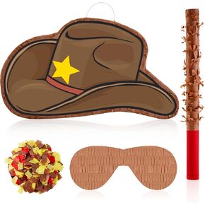 15.7 Inch Cowboy Hat Pinata Western Cowboy Theme Birthday Party Decors Party Favors with Blindfold Stick Confetti Photo Prop Candy Holder Valentine's Party Supplies (Pink, DIsco Ball) in Kuwait
