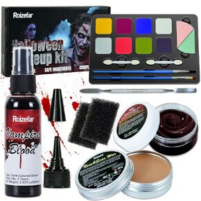 Roizefar Halloween SFX Makeup Kit,8 Colors Professional Special Effect Face Body Paint Palette with Scar Wax,Fake Blood Cream with Brushes,Spatula Tool,Stipple Sponge for Christmas Gifts,Cosplay in Kuwait
