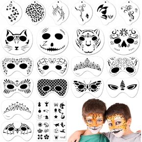 Marspark 24 Pcs Halloween Face Paint Stencils Set Reusable Face Painting Makeup Stencils Face DIY Art Template for Halloween Cosplay (Animal Style)