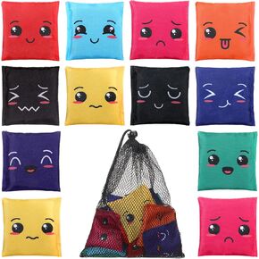 Sotiff 20 Pcs Colored Bean Bags Mini Educational Beanbags Learn Colors Toy 2.76 x 2.76 in Cornhole Bean Tossing Bag for Preschool Classroom Outdoor Carnival Family Catch Toss Sensory Game(Expression)