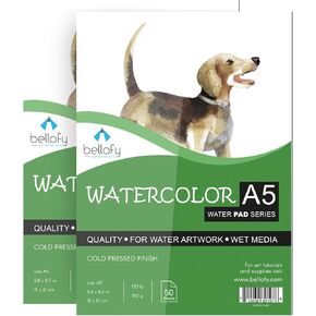 Bellofy Water Coloring Paper Journal - Painting Paper for Kids w/Cold Press Watercolor Paper Finish - 5.8x8.3 in - 130 IB 190 GSM - Watercolor Paper Kids & Artists Will Love - Art Paper for Wet Media in Kuwait