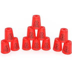 DEWEL Stacking Cup Game with 15 Stack Ways, 12pcs Cup Stacking Set, Sport Stacking Cups with BPA-Free Material, Classic Family Game, Great Gift Idea for Stack Games Lover.(Red)