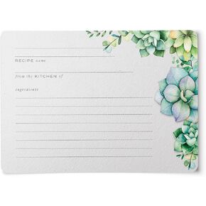 Succulents Recipe Cards, Set of 50, Water Resistant - Stunning Watercolor Greenery Motif for Nature Lovers (4x6 in. - Rounded Edges)