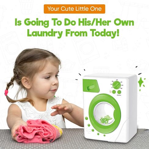 ميسكو مجموعة العاب غسالة ملابس للعب التظاهري للاطفال، مجموعة ادوات غسيل للاطفال الصغار، اضواء واصوات حقيقية، هدية رائعة للاعمار من 3 سنوات فما فوق (اخضر) in Kuwait