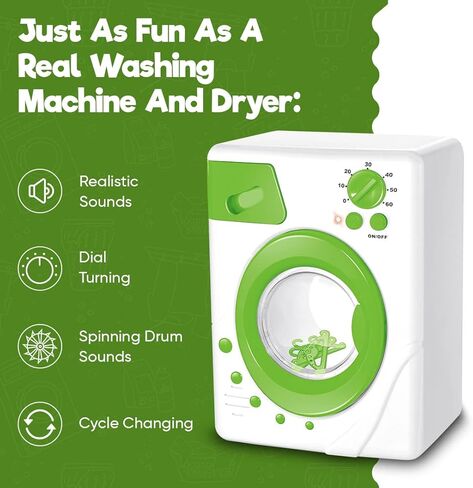 ميسكو مجموعة العاب غسالة ملابس للعب التظاهري للاطفال، مجموعة ادوات غسيل للاطفال الصغار، اضواء واصوات حقيقية، هدية رائعة للاعمار من 3 سنوات فما فوق (اخضر) in Kuwait
