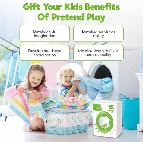 ميسكو مجموعة العاب غسالة ملابس للعب التظاهري للاطفال، مجموعة ادوات غسيل للاطفال الصغار، اضواء واصوات حقيقية، هدية رائعة للاعمار من 3 سنوات فما فوق (اخضر) in Kuwait
