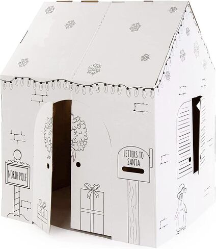 Easy Playhouse Holiday Cottage - Kids Art & Craft for Indoor Fun, Color, Draw, Doodle on a Festive North Pole House - Decorate & Personalize a Cardboard Fort, 32" X 26.5" X 40.5" - Made in USA, Age 3+ in Saudi Arabia