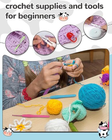 Aeelike 321Pcs Crochet Kit for Beginners, Learn to Crochet Set Include Crochet Hooks,Yarn, Safety Eyes and Noses Polyester Fiber,Crochet Tools and Instruction with Cow PU Leather Storage Bag in Kuwait