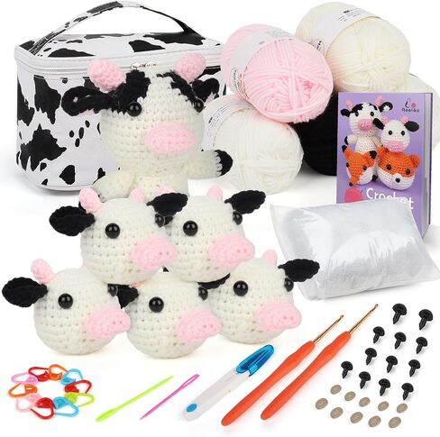 Aeelike 321Pcs Crochet Kit for Beginners, Learn to Crochet Set Include Crochet Hooks,Yarn, Safety Eyes and Noses Polyester Fiber,Crochet Tools and Instruction with Cow PU Leather Storage Bag in Kuwait