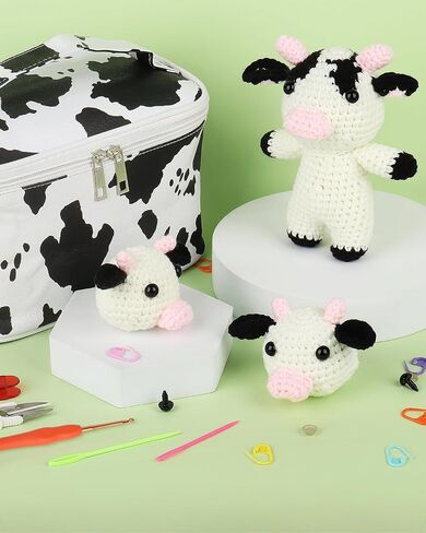 Aeelike 321Pcs Crochet Kit for Beginners, Learn to Crochet Set Include Crochet Hooks,Yarn, Safety Eyes and Noses Polyester Fiber,Crochet Tools and Instruction with Cow PU Leather Storage Bag in Kuwait