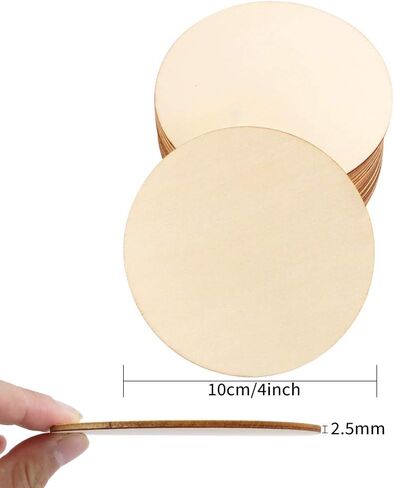 نيوب متداخلة 72 قطعة من قطع دوائر الخشب غير المكتملة 4 انش، شرائح خشبية مستديرة فارغة طبيعية للكريسماس والتلوين والتلوين والحرف اليدوية وديكورات المنزل (قطر 10 سم) in Kuwait