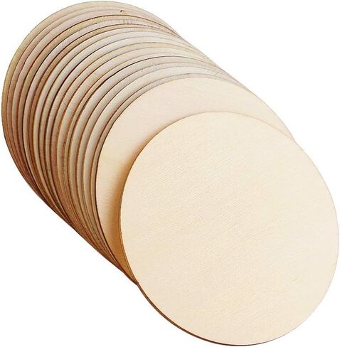 نيوب متداخلة 72 قطعة من قطع دوائر الخشب غير المكتملة 4 انش، شرائح خشبية مستديرة فارغة طبيعية للكريسماس والتلوين والتلوين والحرف اليدوية وديكورات المنزل (قطر 10 سم) in Kuwait