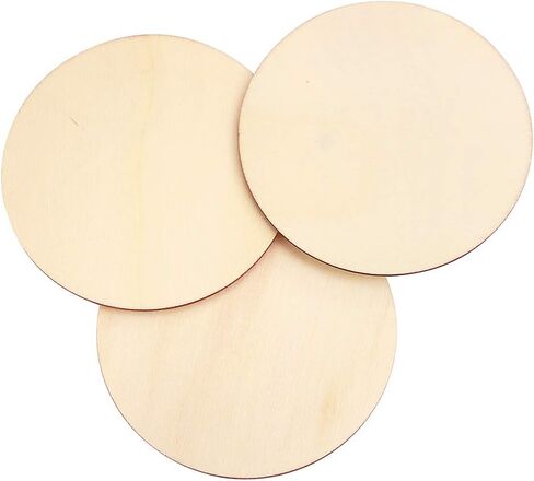 نيوب متداخلة 72 قطعة من قطع دوائر الخشب غير المكتملة 4 انش، شرائح خشبية مستديرة فارغة طبيعية للكريسماس والتلوين والتلوين والحرف اليدوية وديكورات المنزل (قطر 10 سم) in Kuwait