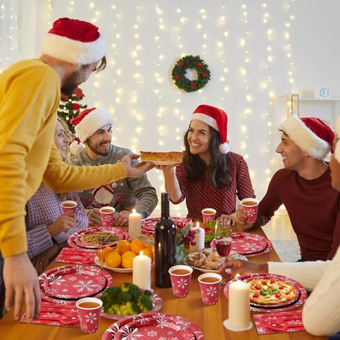 مجموعة أطباق ومناديل ورقية من ندفة الثلج لعيد الميلاد تخدم 50 قطعة، للاستعمال مرة واحدة، أطباق ندفة الثلج لعطلة الشتاء الحمراء وأكواب أدوات المائدة ومستلزمات الحفلات لعيد الميلاد وعطلة الشتاء ورأس السنة الجديدة وزينة حفلات أعياد الميلاد in Kuwait